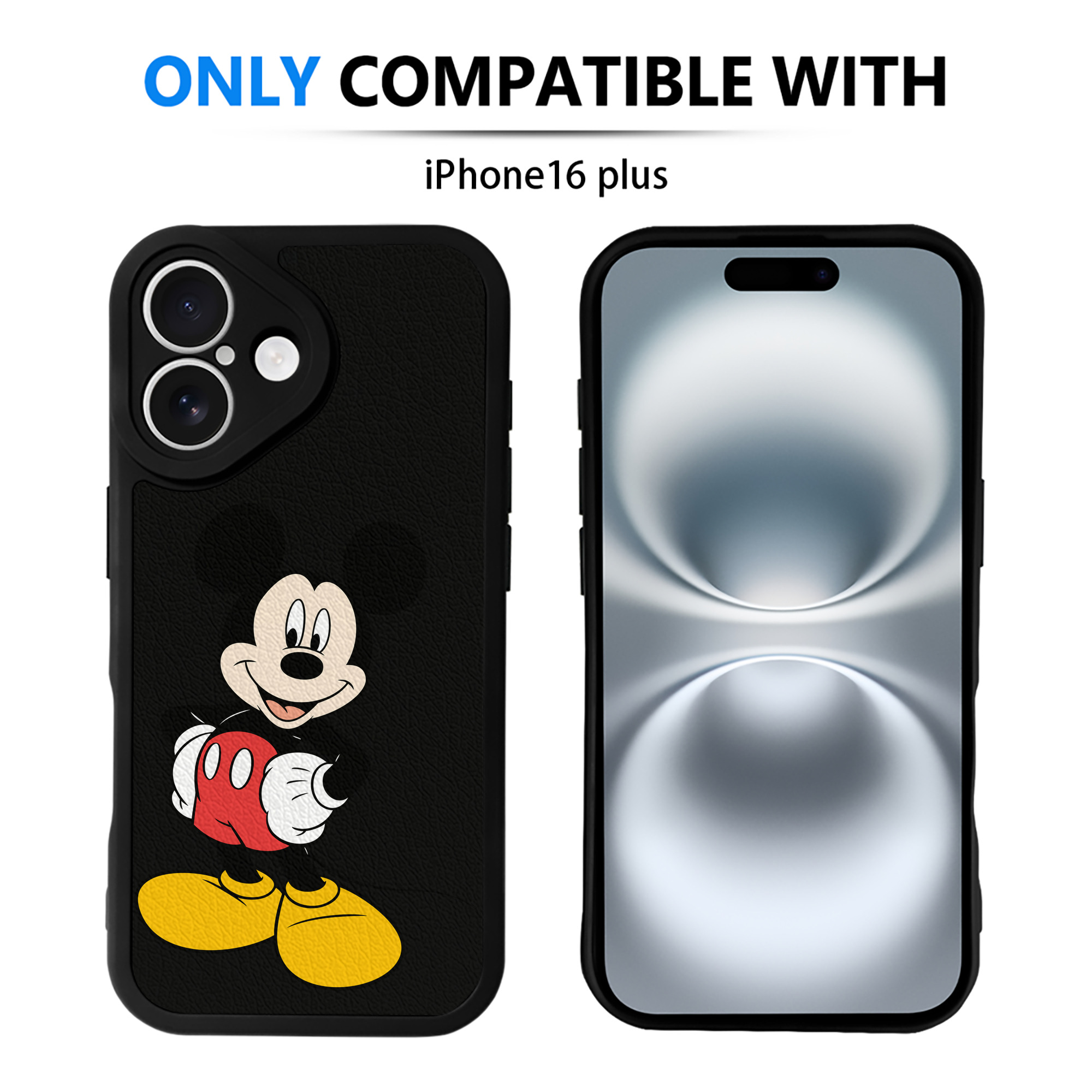（画像用） ミッキーマウス Mickey Mouse 【iPhone 16シリーズ対応】シリコンスマホケース（レザー調） 材質：シリコン